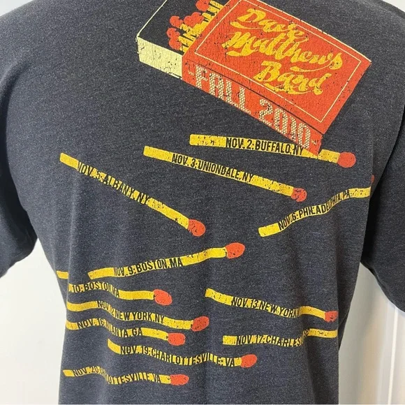 Dave Matthews Band 2010 Flame Matchbox Grey Tour Tee Shirt